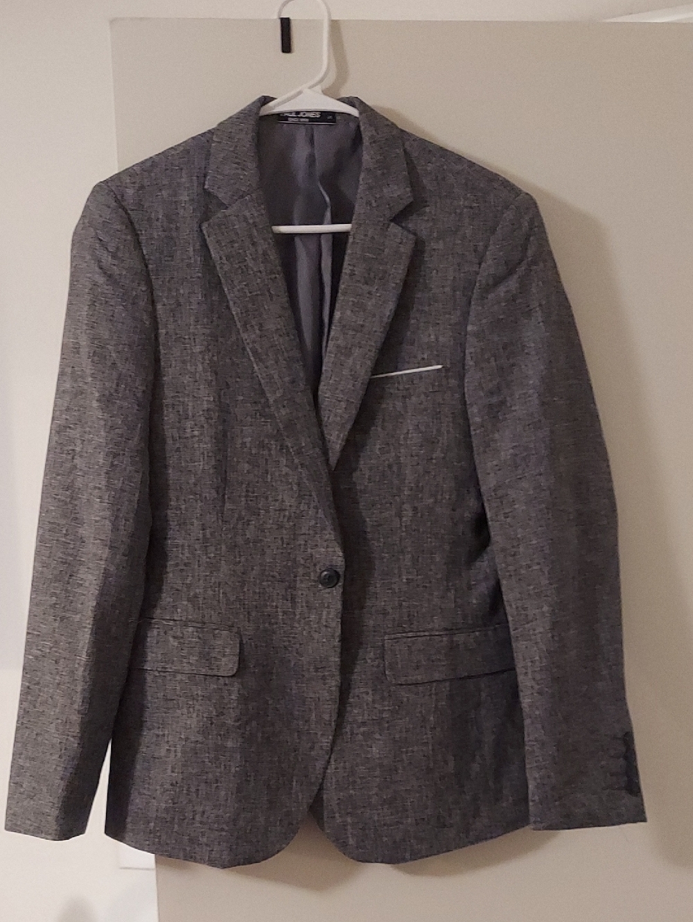 Men's Gray Textured Single-Button Blazer